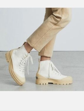 Everlane Canvas Utility Boot Rubber Chunky Lug Sole Cream Size 6.5 Organic